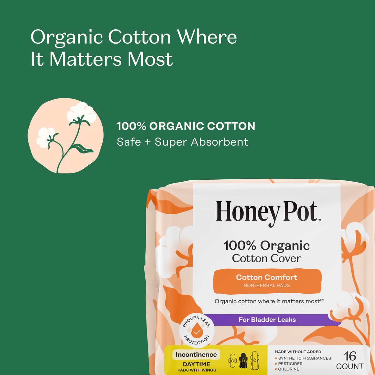 Incontinence 100% Organic Cotton Comfort Cover Daytime Pads